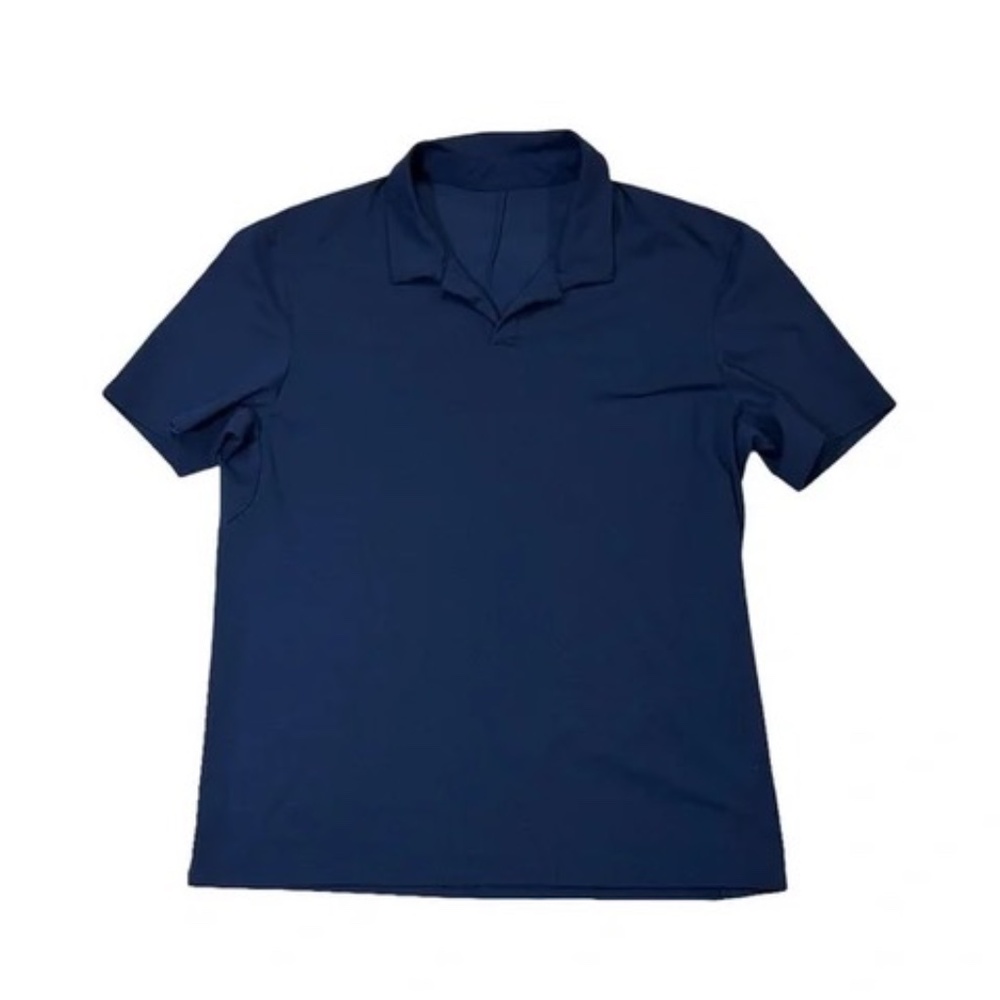 Lululemon mens XL blue solid open collar performance polo shirt - EUC